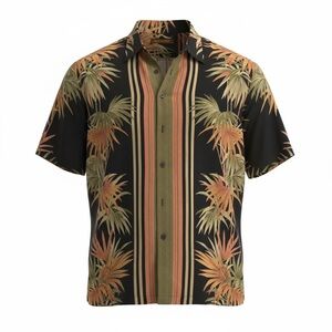 Tori Richard Black and Orange Palm Print Shirt